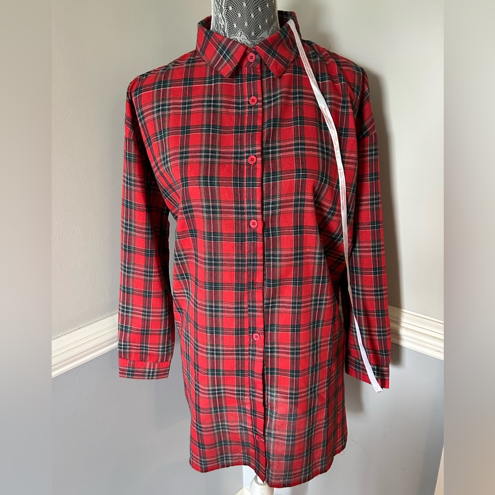Misguided Red Plaid Petite Button down dress Size 10P